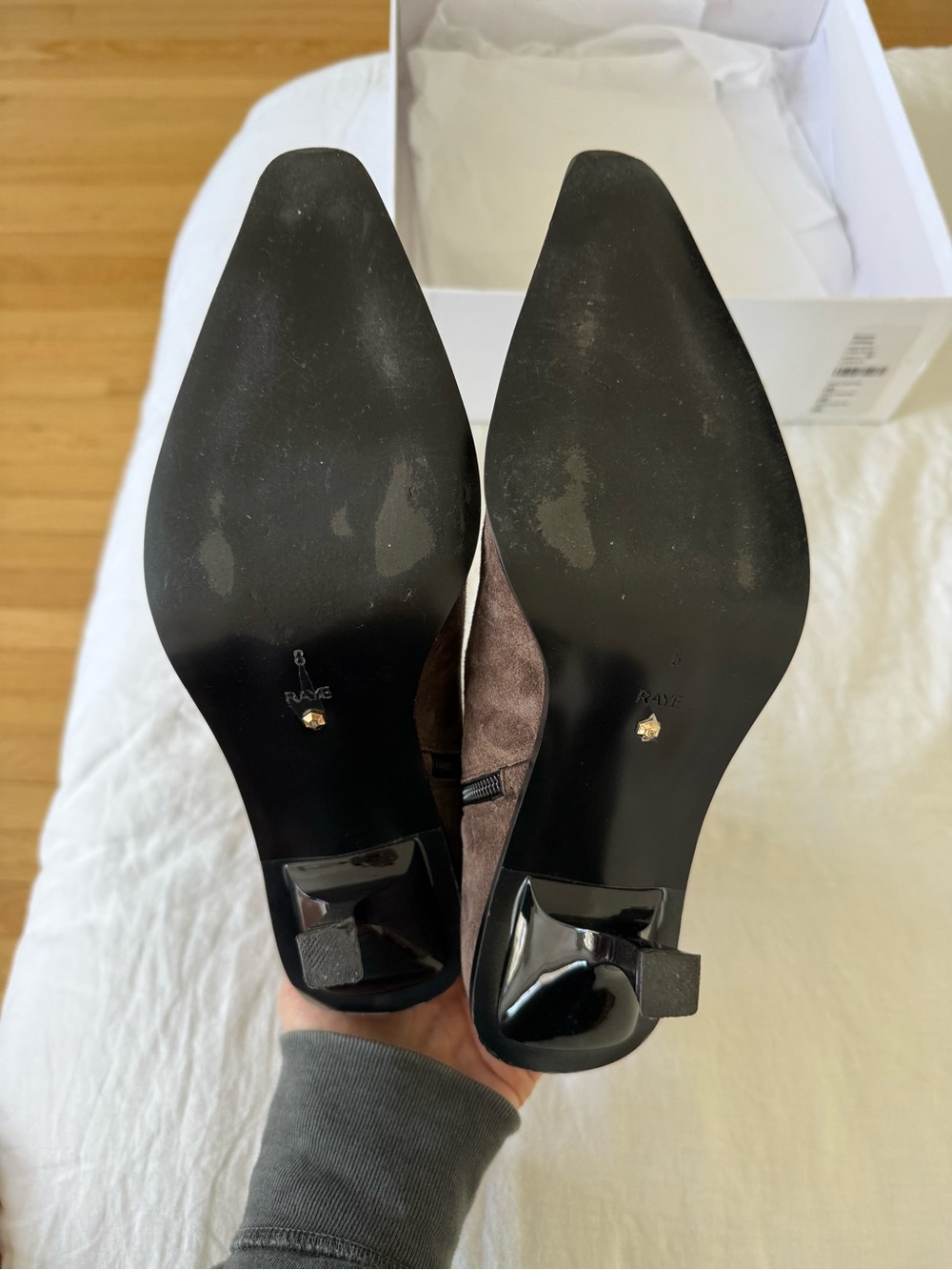 RAYE Chocolate Brown Suede Mid-Kitten Heel Ankle Boots - Picture 7 of 10